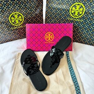 Tory Burch Miller Soft Patent Sandal | Perfect Black | Size 10